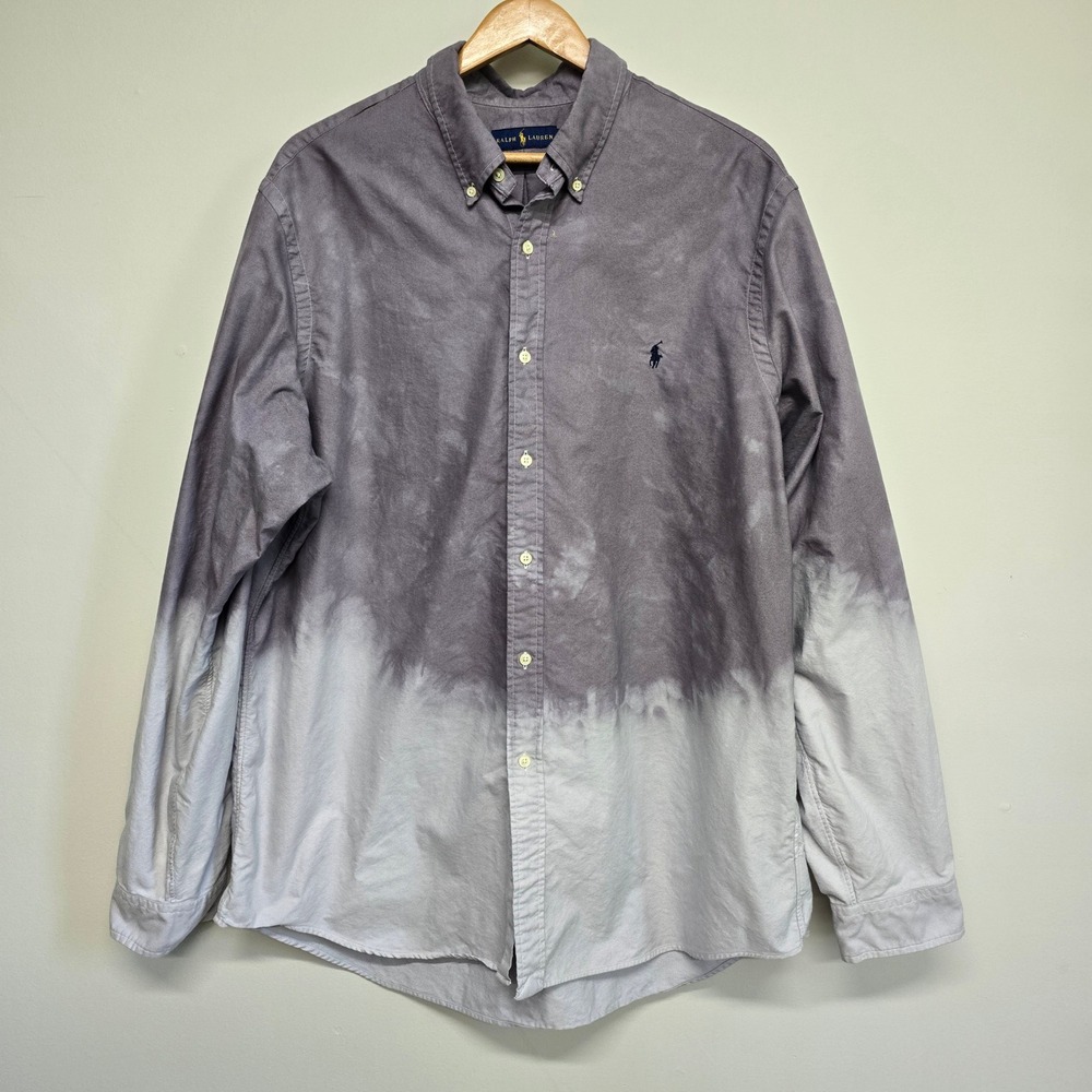 Ralph Lauren Shirt Mens XXL Purple Grey Dip Dye Ombre Oxford Streetwear